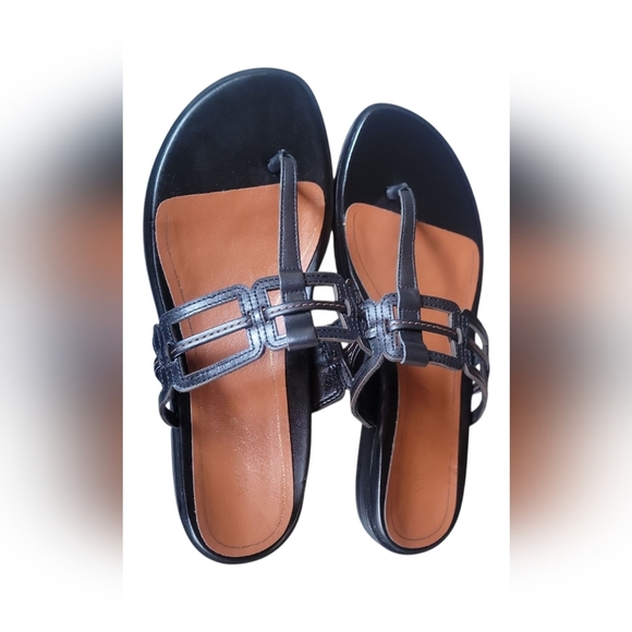 Vionic Alvana Black Women's Leather Geometic Cutout Thong  Sandals Sz 8 - Picture 2 of 9